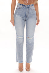 Get Your Facts Straight Distressed Jeans - Light Blue Wash Ins Street